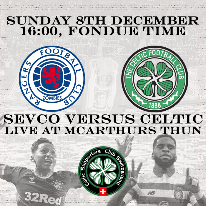 Sevco vs. Celtic live at McArthurs Thun